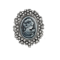 Cubic Zirconia & Silver-Plated Rilievo Lady Brooch