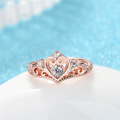 Crystal and Cubic Zirconia 18K Rose Gold-Plated Crown Ring, rose gold statement rings for women, detail close-up