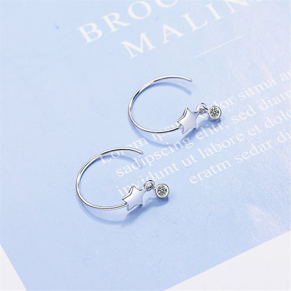 Cubic Zirconia and Silver-Plated Star Hoop Earrings, silver drop earrings for women, detail close-up