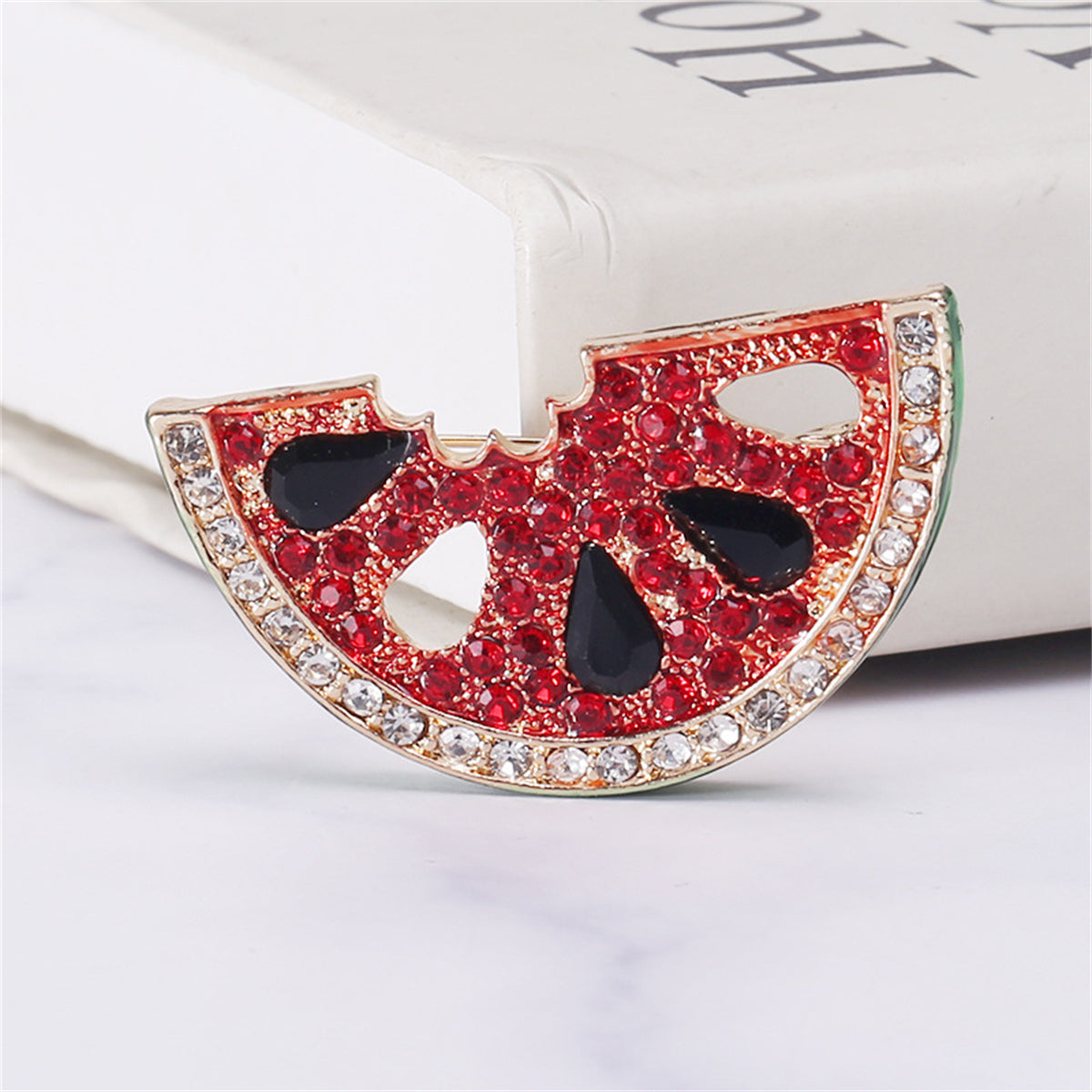 Red Cubic Zirconia & Crystal 18K Gold-Plated Watermelon Brooch
