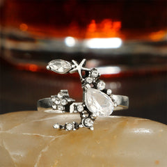 Crystal & Cubic Zirconia Silver-Plated Moon Ring Set