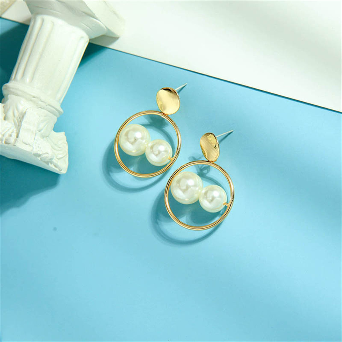 Double Pearl & 18K Gold-Plated Drop Earrings