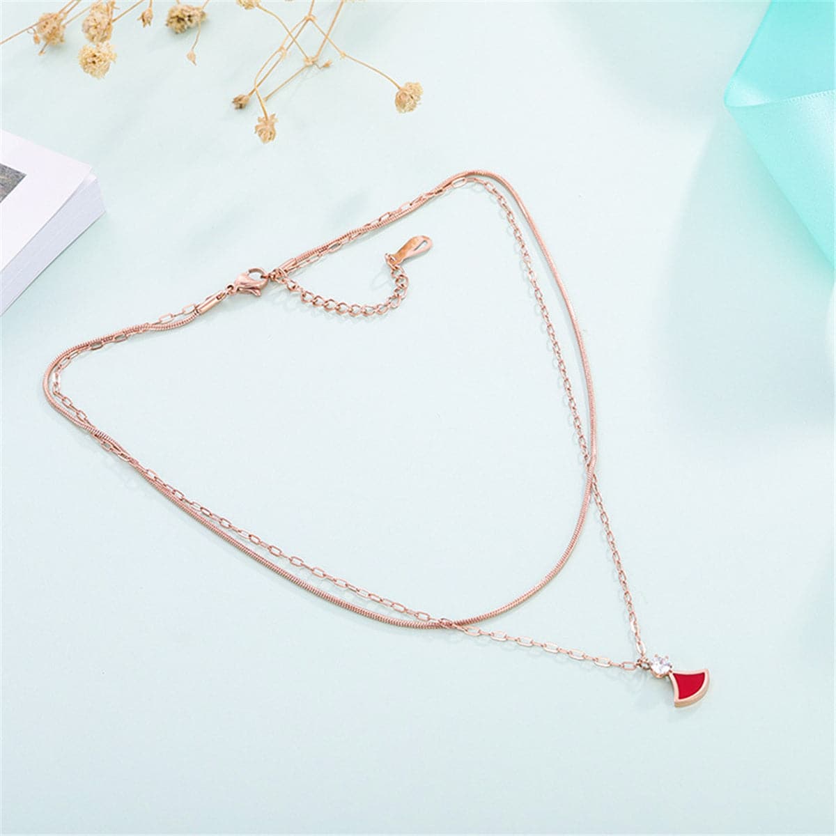 Cubic Zirconia and 18K Rose Gold-Plated Layered Pendant Necklace, rose gold pendant necklace for women, lifestyle look