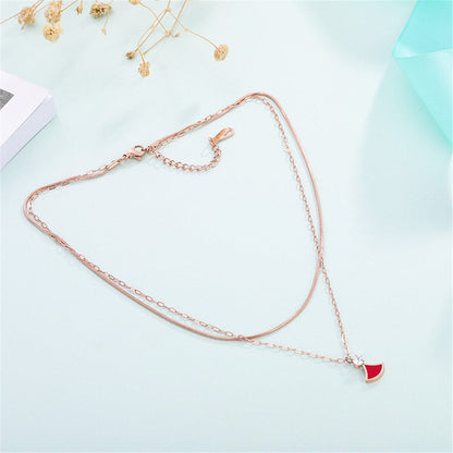 Cubic Zirconia and 18K Rose Gold-Plated Layered Pendant Necklace, rose gold pendant necklace for women, lifestyle look