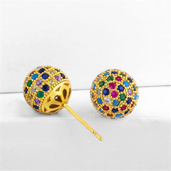 Colored Cubic Zirconia & 18K Gold-Plated Ball Stud Earrings