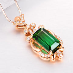 Green Crystal & Cubic Zirconia Floral Pendant Necklace