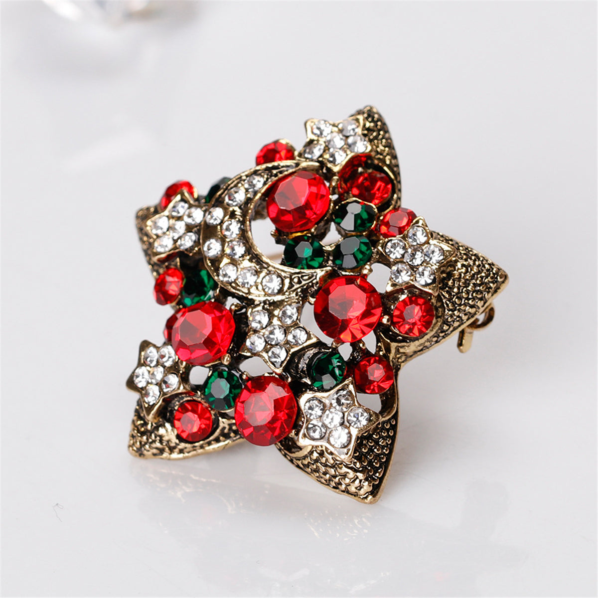 Cubic Zirconia and 18K Gold-Plated Celestial Brooch, gold brooch pin, elegant gift for her, detail close-up