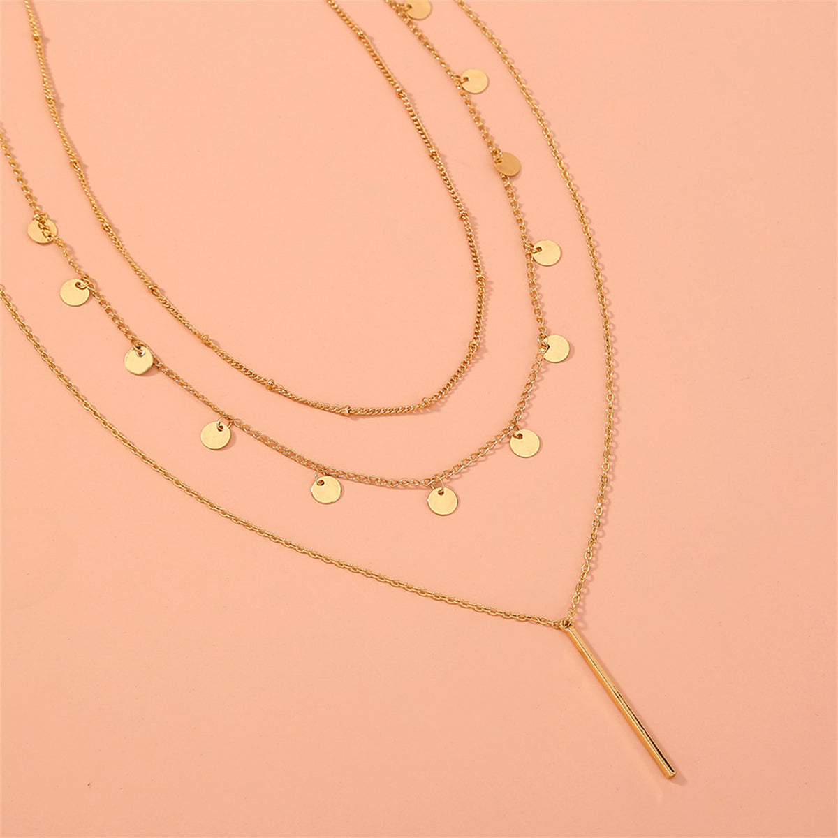 18K Gold-Plated Sequin & Bar Pendant Necklace Set