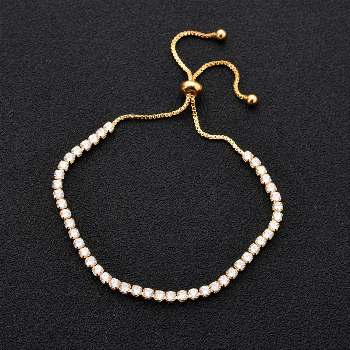 Cubic Zirconia & 18K Gold-Plated Adjustable Tennis Bracelet