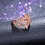 Cubic Zirconia & 18k Rose Gold-Plated Peacock Feather Ring - streetregion