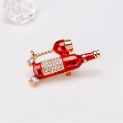 Cubic Zirconia & 18K Gold-Plated Wine Brooch