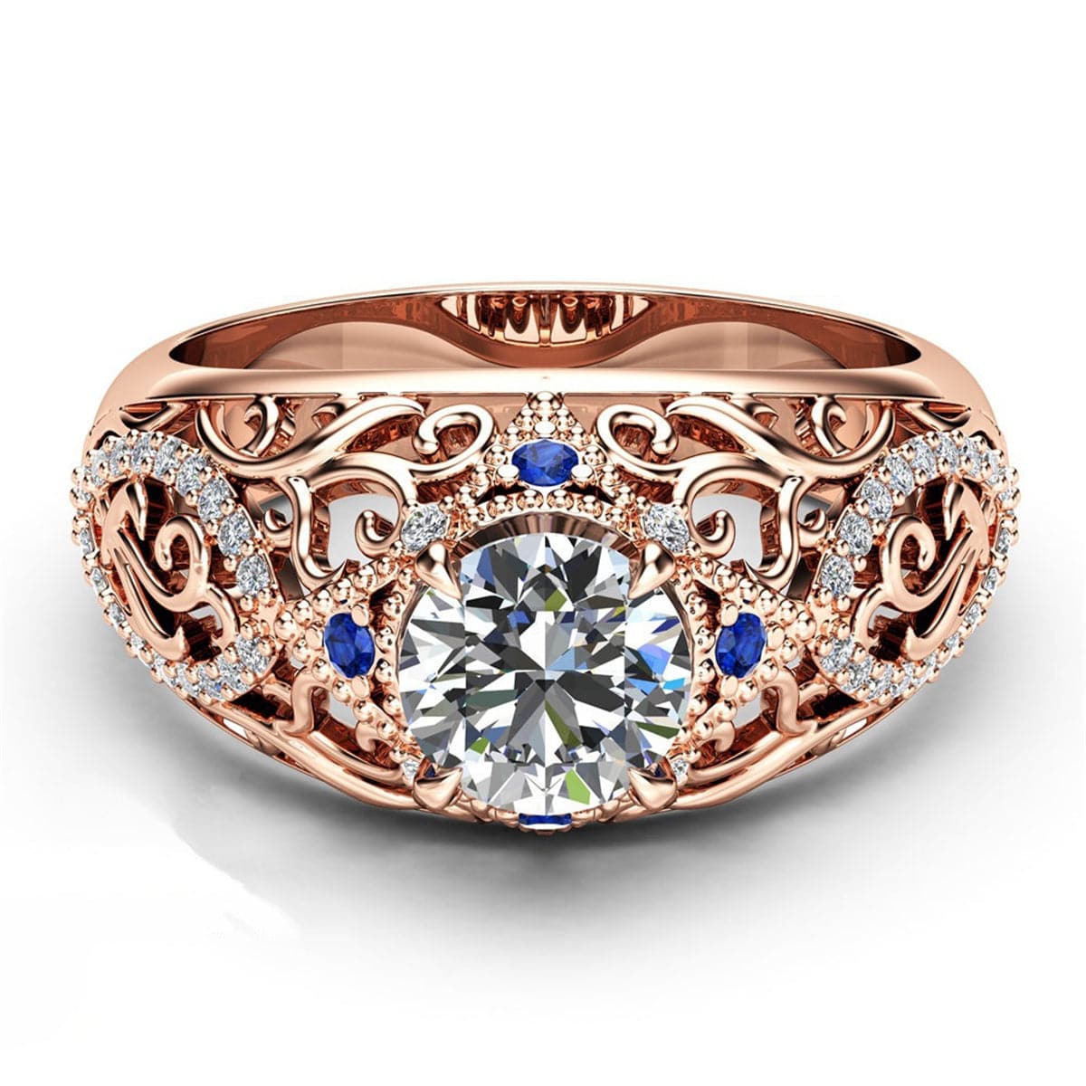 Blue Crystal & cubic zirconia Filigree Illusion Cocktail Ring - streetregion