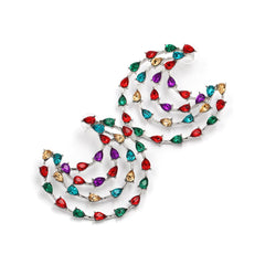 Red & Blue Crystal & Silver-Plated Layered Moon Stud Earrings