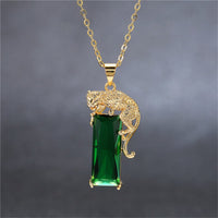 Green Crystal & 18k Gold-Plated Leopard Pendant Necklace - streetregion