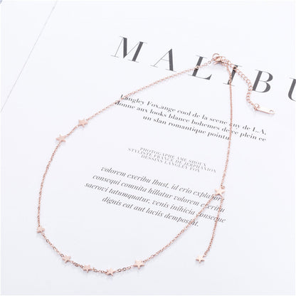 18K Rose Gold-Plated Star Station Necklace, rose gold pendant necklace for women, dainty minimalist design, styled look