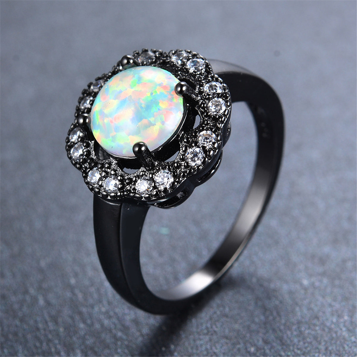 Opal & Cubic Zirconia Flower Ring
