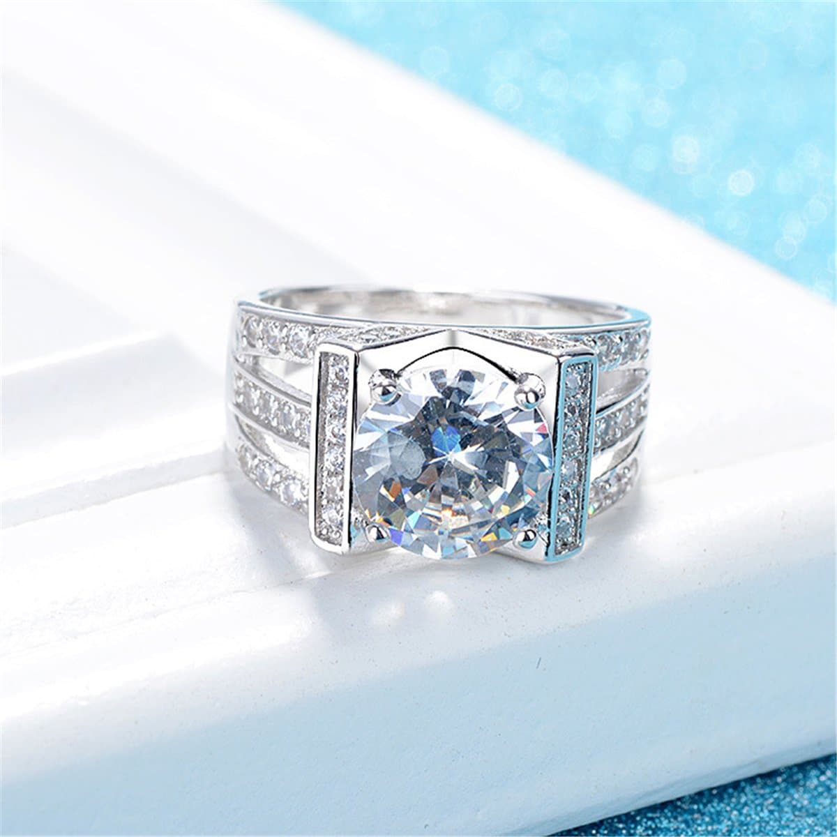 Clear Round Crystal & Cubic Zirconia Silver-Plated Ring