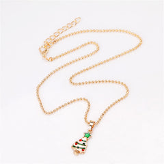 Cubic Zirconia & Enamel 18K Gold-Plated Star Christmas Tree Pendant Necklace