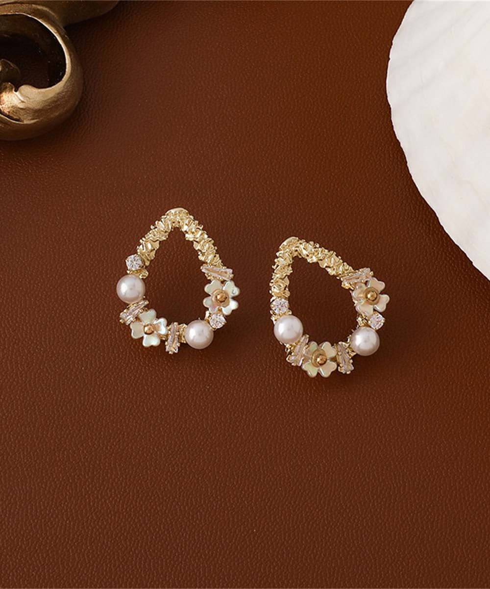 Pearl & Cubic Zirconia 18K Gold-Plated Floral Teardrop Earrings