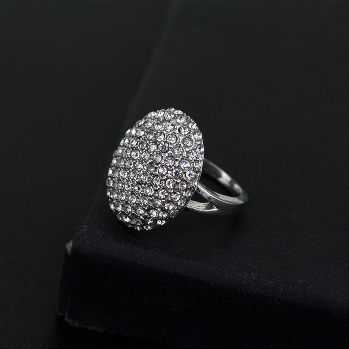 cubic zirconia & Silver-Plated Oval Sunflower Band Ring - streetregion
