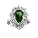 Green Cubic Zirconia & Crystal Pear-Cut Halo Ring