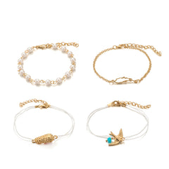 Pearl & Turquoise Bird Charm Anklet Set