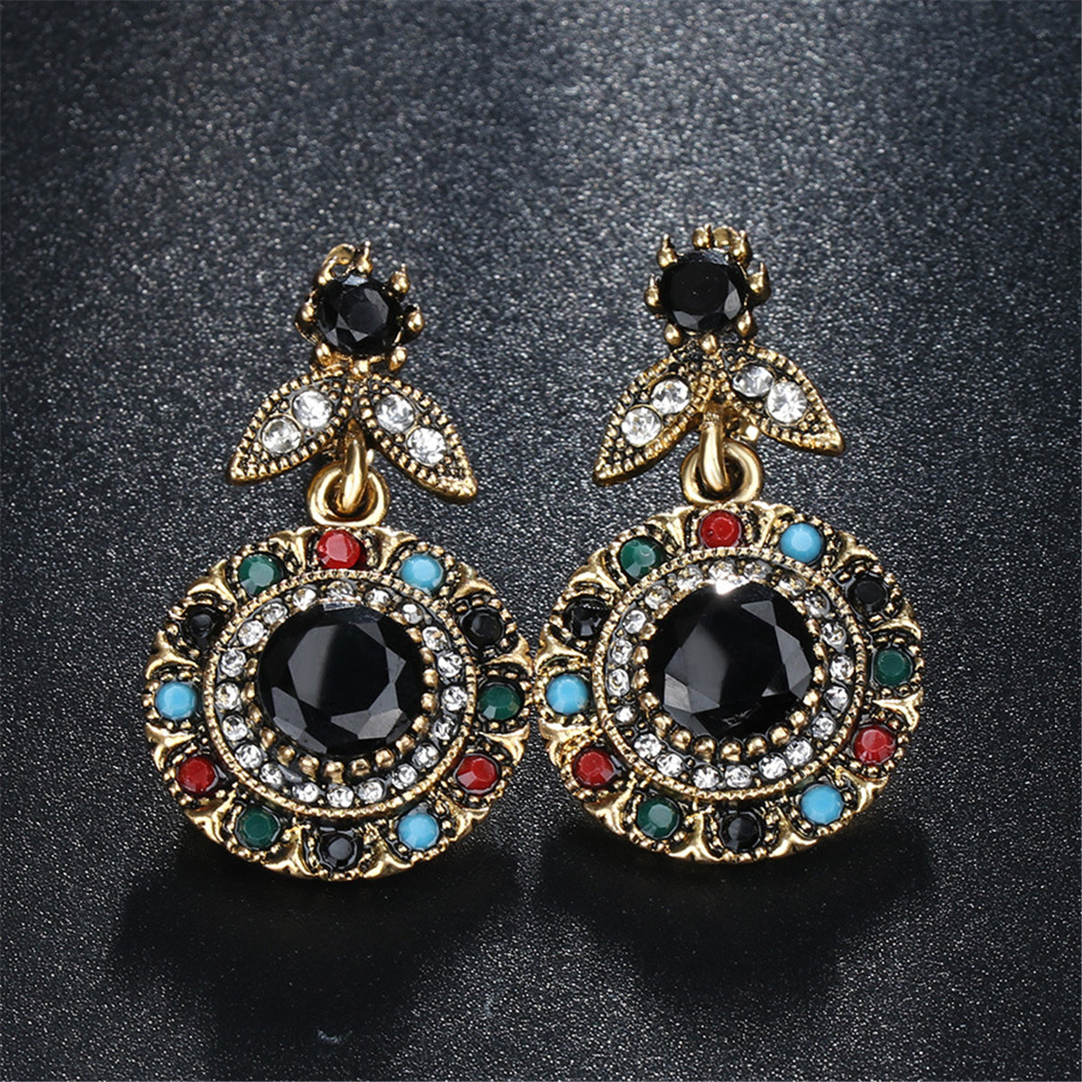 Black and Cubic Zirconia Botany Drop Earrings, drop earrings for women, botanical inspired, side view