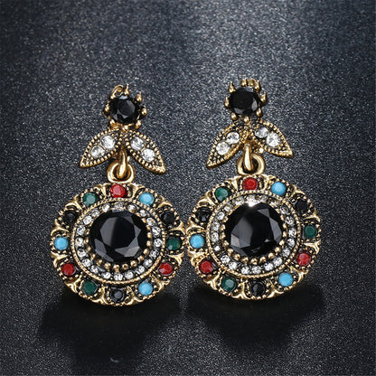 Black and Cubic Zirconia Botany Drop Earrings, drop earrings for women, botanical inspired, side view
