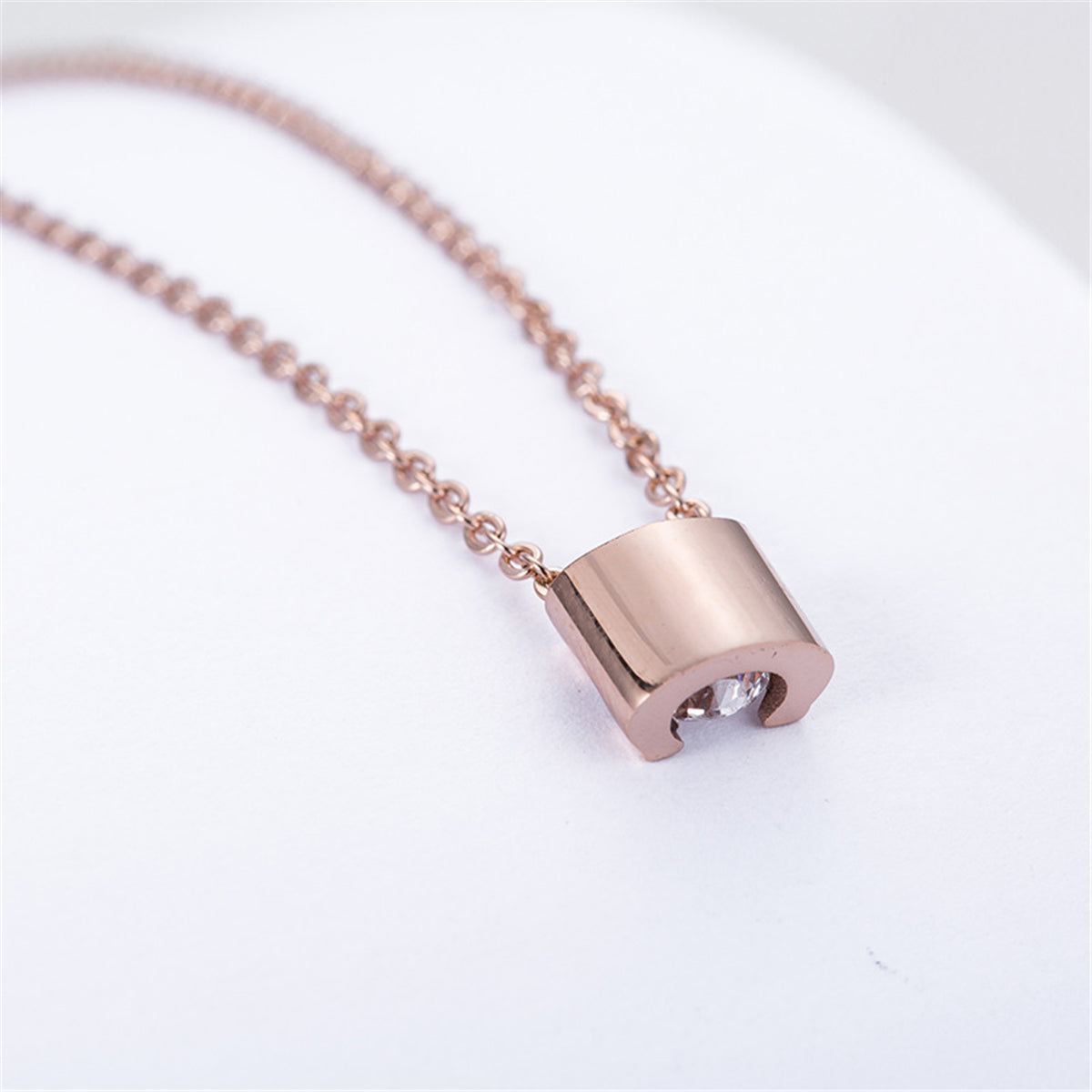 Cubic Zirconia and 18K Rose Gold-Plated Prong Pendant Necklace, rose gold pendant necklace for women, lifestyle look