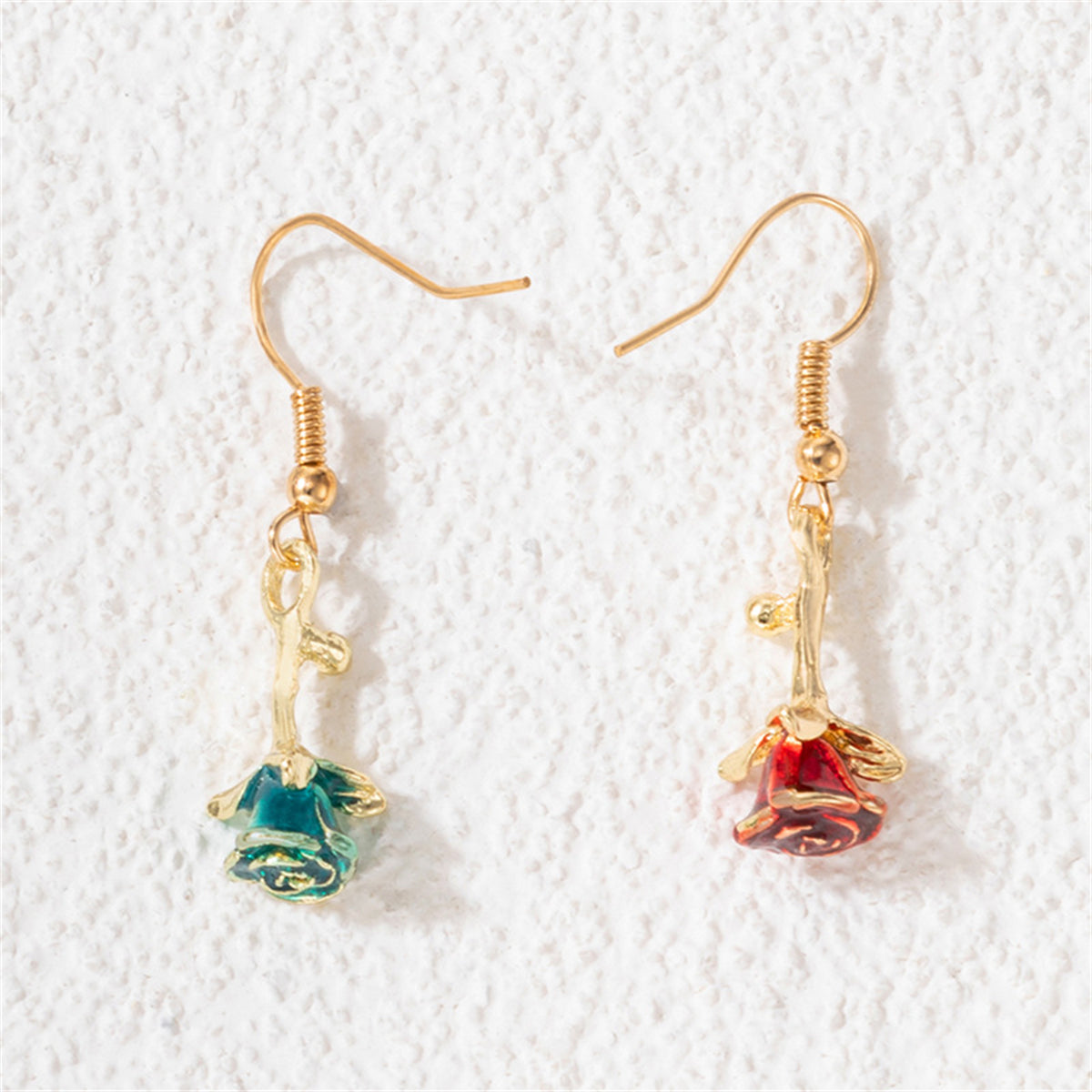 Red & Green Rose Drop Earrings
