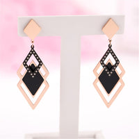 Black & Rose Goldtone Rhombus-Cut Drop Earrings