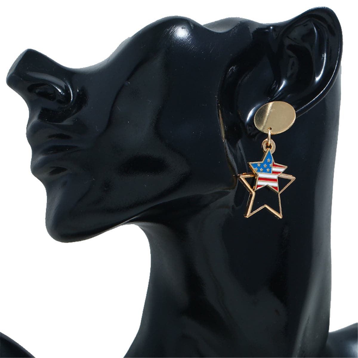 18k Gold-Plated Geometric American Flag Star Drop Earrings - streetregion