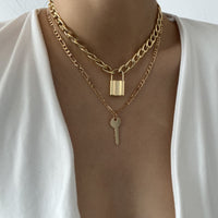 Goldtone Lock & Key Pendant Necklace Set