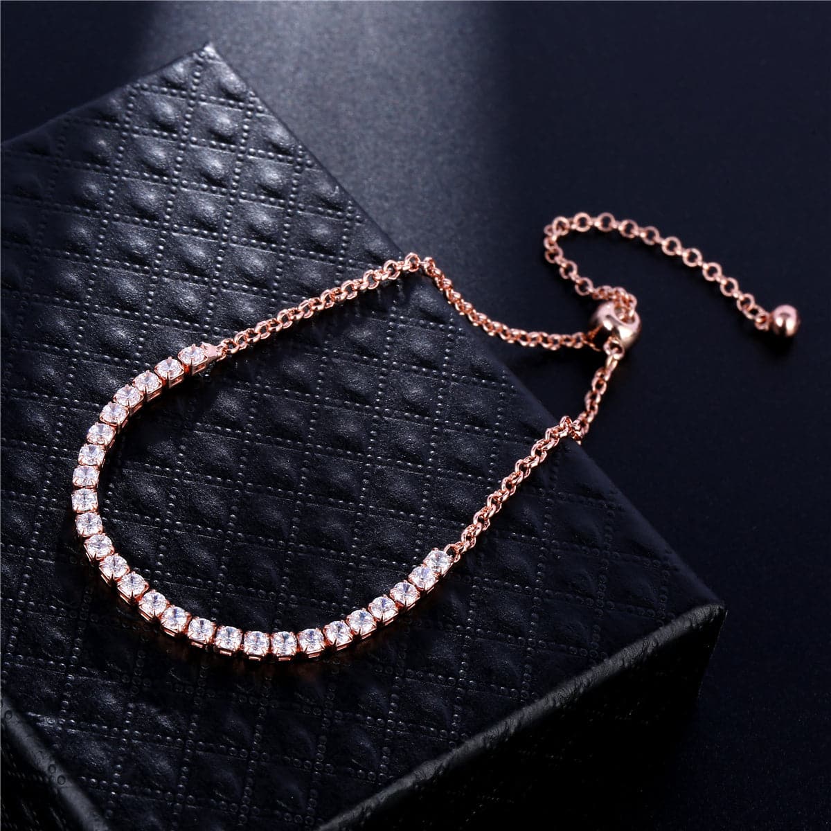 cubic zirconia & 18k Rose Gold-Plated Adjustable Link Bracelet - streetregion