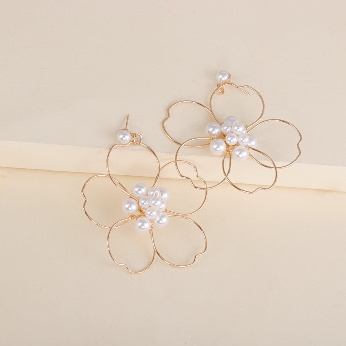 Pearl & 18K Gold-Plated Flower Silhouette Drop Earrings