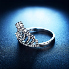 Cubic Zirconia & Silver-Plated Crown Ring