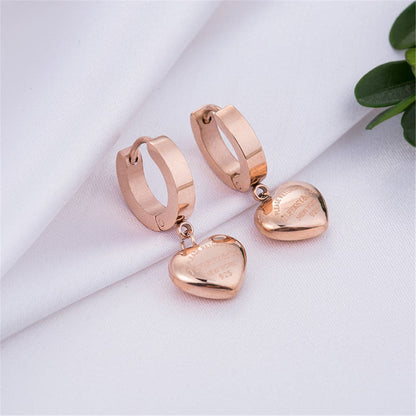 18K Rose Gold-Plated Heart Drop Earrings, rose gold drop earrings for women, vintage-inspired design, lifestyle look