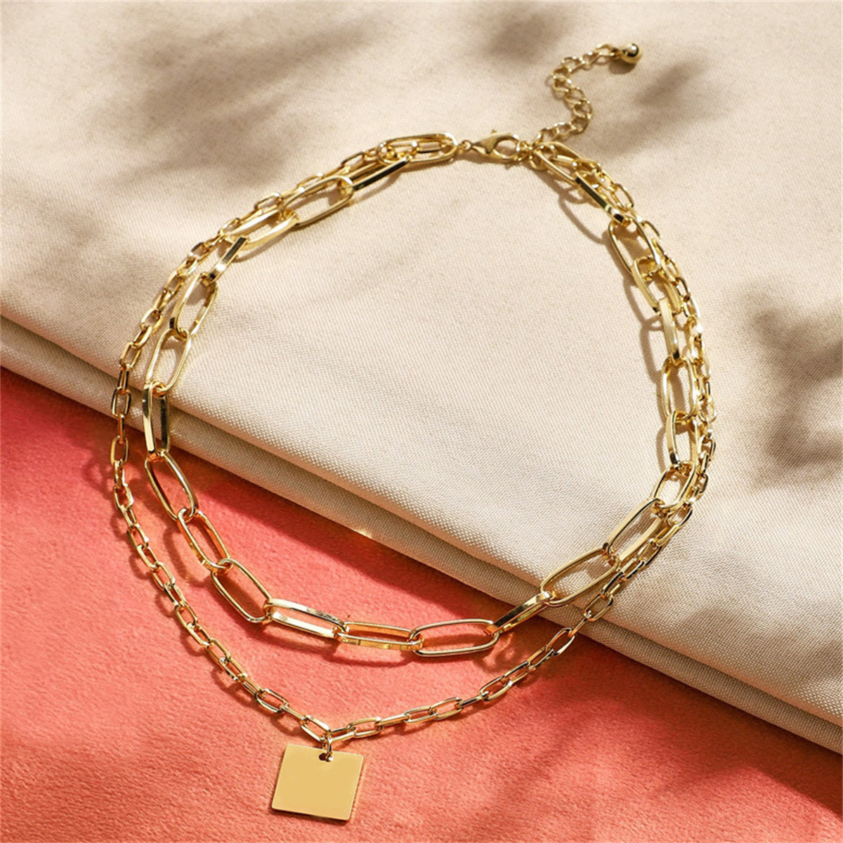 18K Gold-Plated Square Layered Pendant Necklace