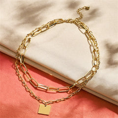 18K Gold-Plated Square Layered Pendant Necklace