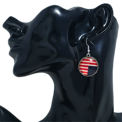 Red Resin & Silver-Plated American Flag Round Drop Earrings