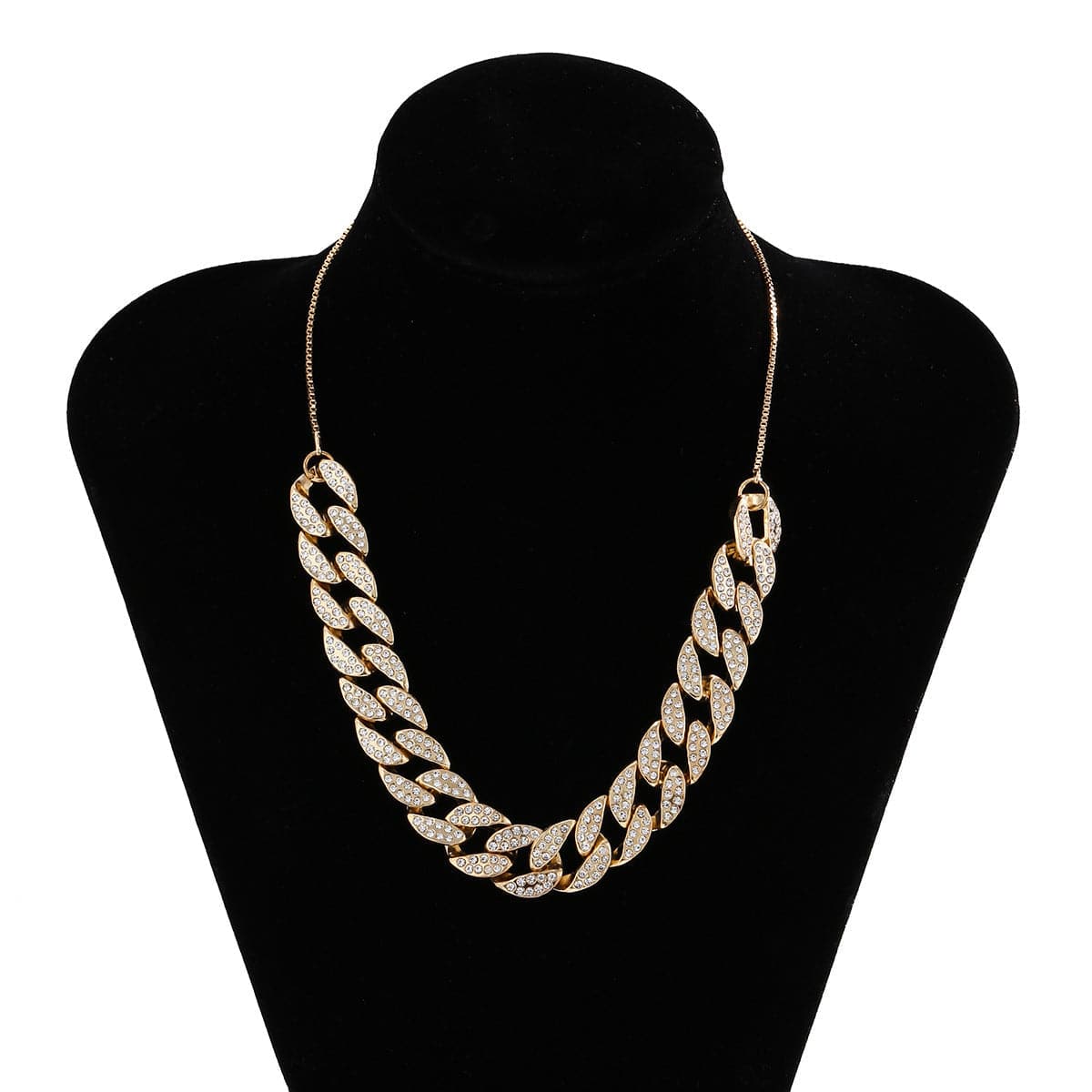 Cubic Zirconia and 18K Gold-Plated Figaro Link Statement Necklace, gold pendant necklace for women, styled look
