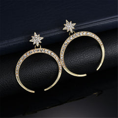 cubic zirconia & 18k Gold-Plated Crescent Moon Star Drop Earrings - streetregion