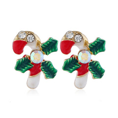 Cubic Zirconia & 18K Gold-Plated Christmas Crutch Stud Earrings