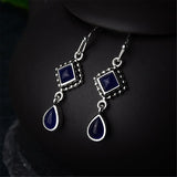 Dark Blue Crystal & Silver-Plated Princess Drop Earrings - streetregion