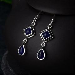 Dark Blue Crystal & Silver-Plated Princess Drop Earrings - streetregion