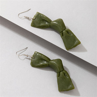 Green Polymer Clay and Silver-Plated Bow Drop Earrings, silver drop earrings for women, everyday style, side view