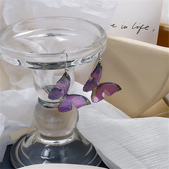 Purple Acrylic & Silver-Plated Butterfly Drop Earrings