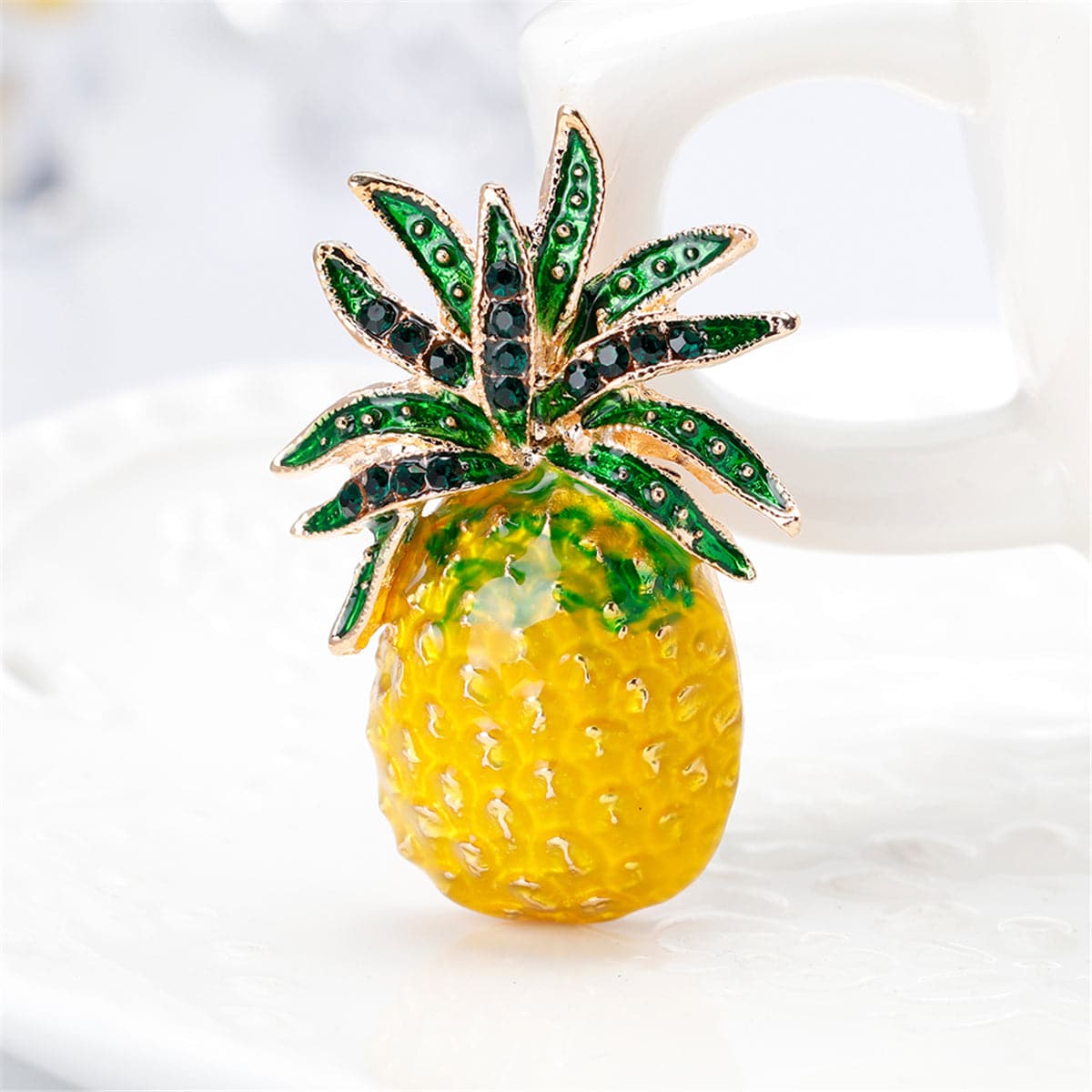 Yellow Cubic Zirconia & 18K Gold-Plated Pineapple Brooch
