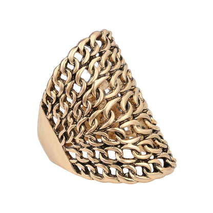 18K Gold-Plated Figaro Ring, gold statement rings for women, dainty minimalist design, detail close-up