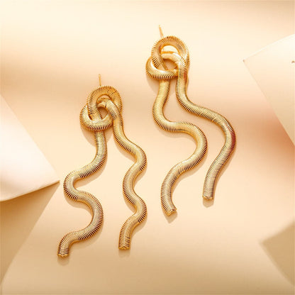 18K Gold-Plated Snake Chain Knotted Tassel Drop Earrings, gold drop earrings for women, elegant gift for her, lifestyle look
